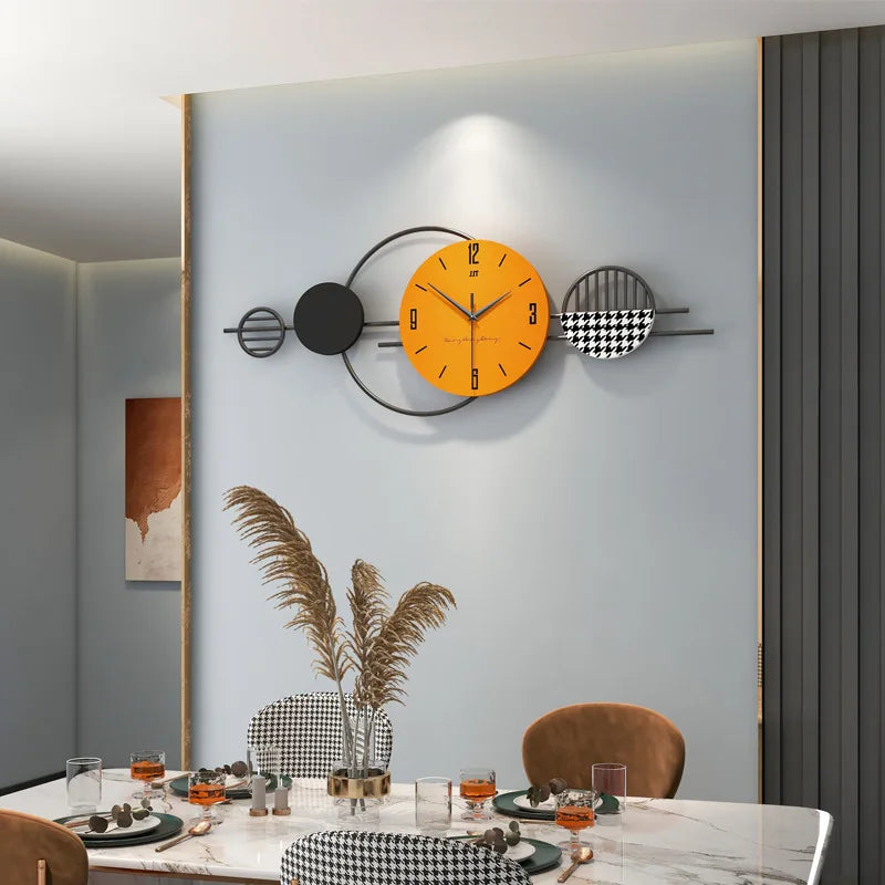 Large Nordic Metal Luxury Wall Clock Creative Modern Abstract Pattern Single Face Needle Display for Home Decor Living Room
