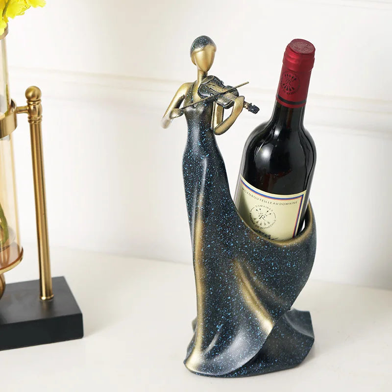 Creative High-End Folk Art Epoxy Resin Sculpted Violin Ornament Wine Rack for Living Room Home Decor
