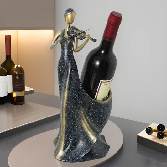Creative High-End Folk Art Epoxy Resin Sculpted Violin Ornament Wine Rack for Living Room Home Decor