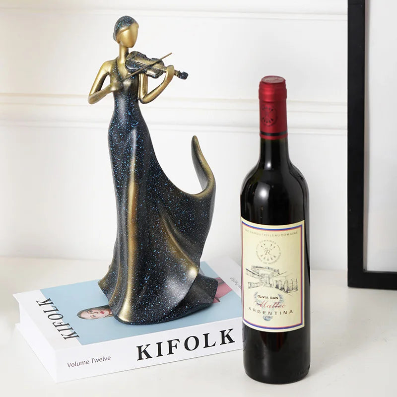 Creative High-End Folk Art Epoxy Resin Sculpted Violin Ornament Wine Rack for Living Room Home Decor
