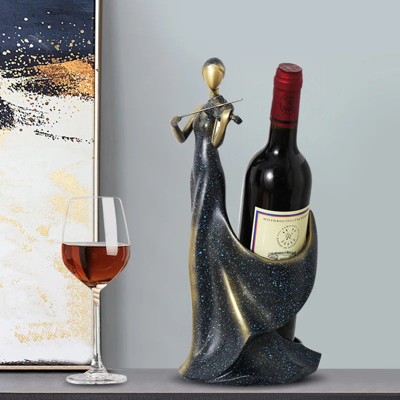 Creative High-End Folk Art Epoxy Resin Sculpted Violin Ornament Wine Rack for Living Room Home Decor