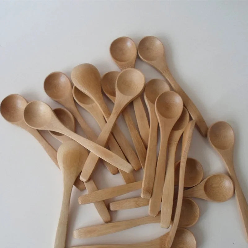 10Pcs Wooden Spoons Mini Easy Clean Wear-resistant Natural Bamboo Small Bath Salt Ice Cream Candy Spoon Kitchen Cooking
