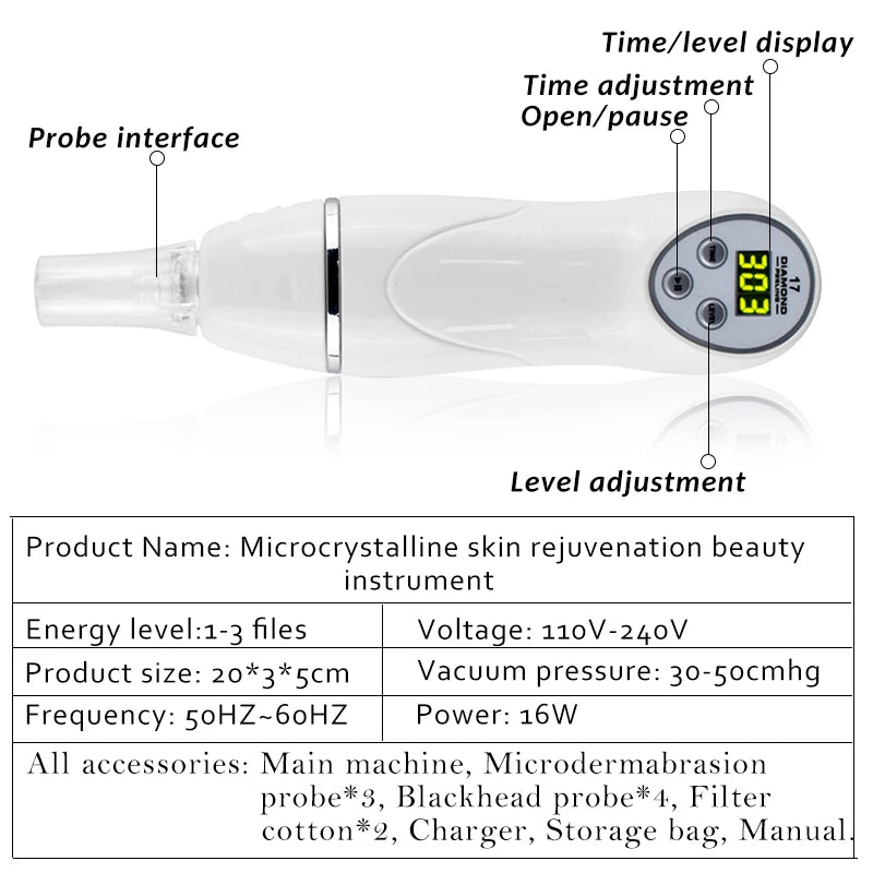 Diamond Microdermabrasion Machine – At-Home Facial Skin Resurfacing Device