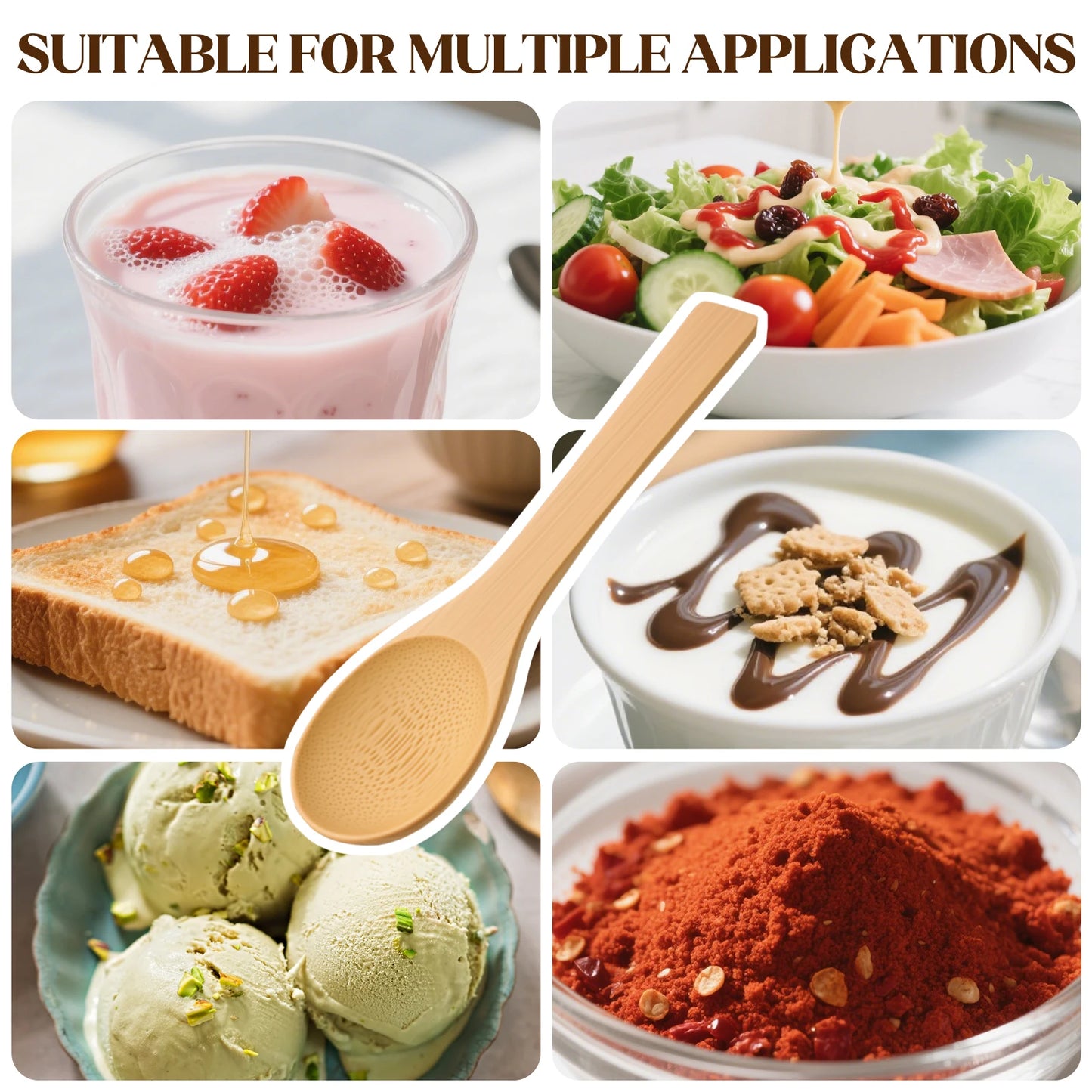 10Pcs Wooden Spoons Mini Easy Clean Wear-resistant Natural Bamboo Small Bath Salt Ice Cream Candy Spoon Kitchen Cooking