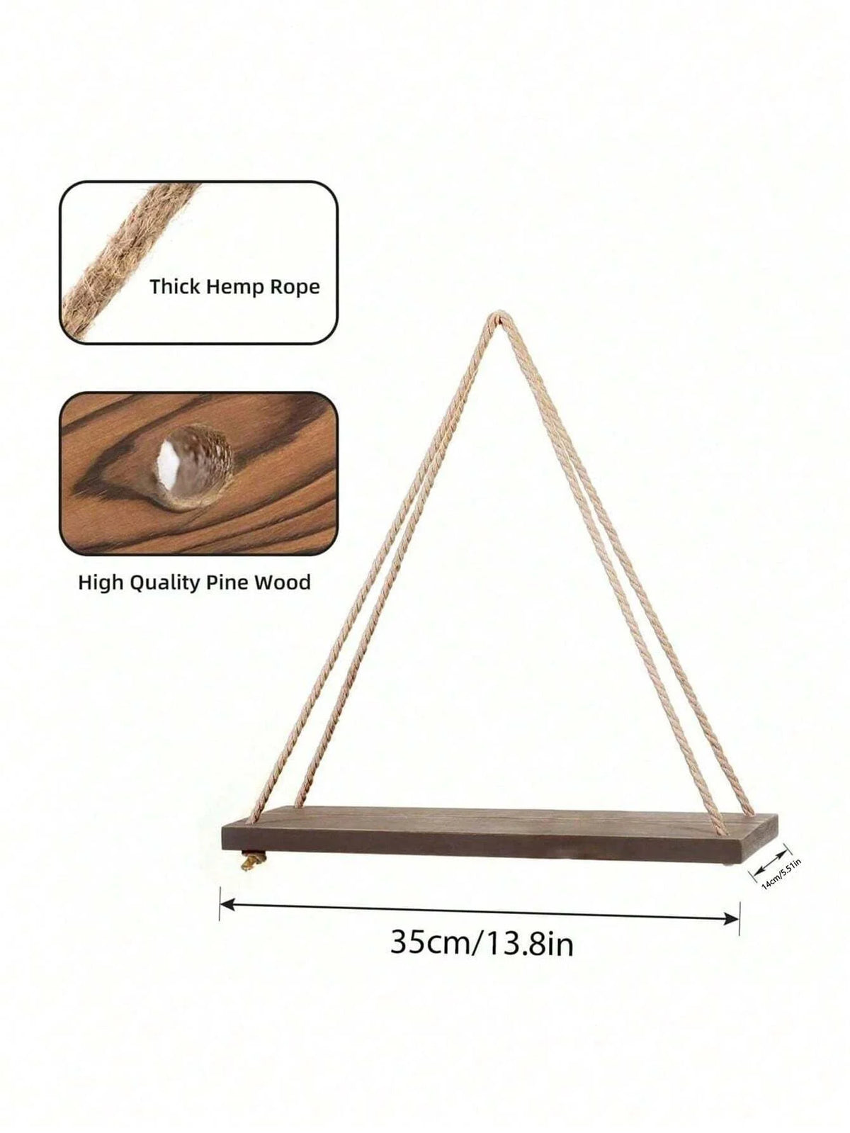 Wooden Hemp Rope Floating Wall Shelf
