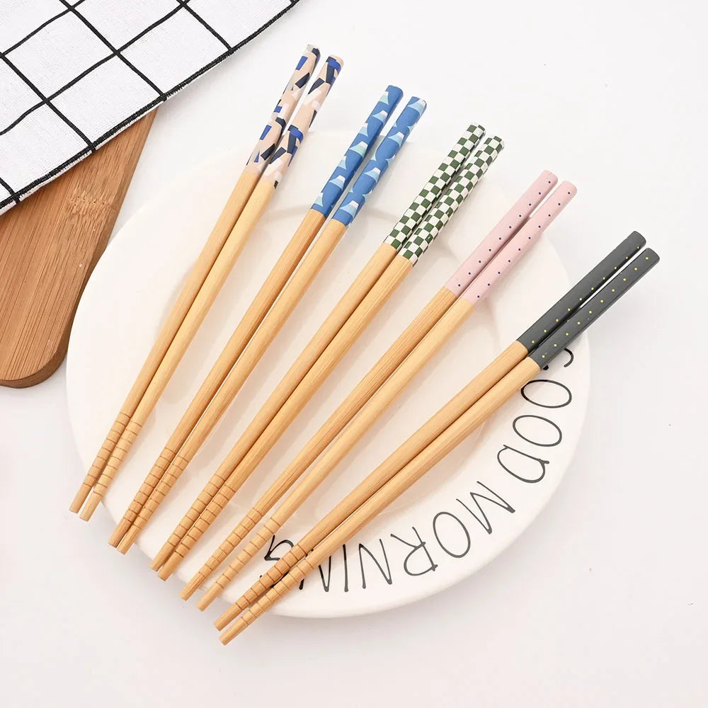 Japanese 5Pairs Bamboo Chopsticks for Sushi Non-Slip Food Sticks Hot Pot Reusable Chinese Chopsticks Tableware Kitchen Tools